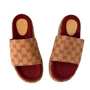 Gucci Angelina GG Canvas Platform Slides Size 40